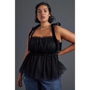 Anthropologie Velvet Tulle Tank Black XL